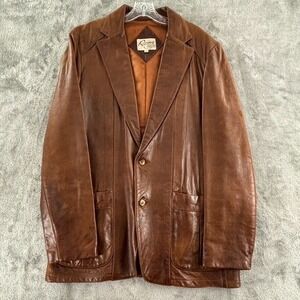 Vintage Remy Leather Blazer Mens 42L‎ Brown Soft Pockets Lined Button Jacket